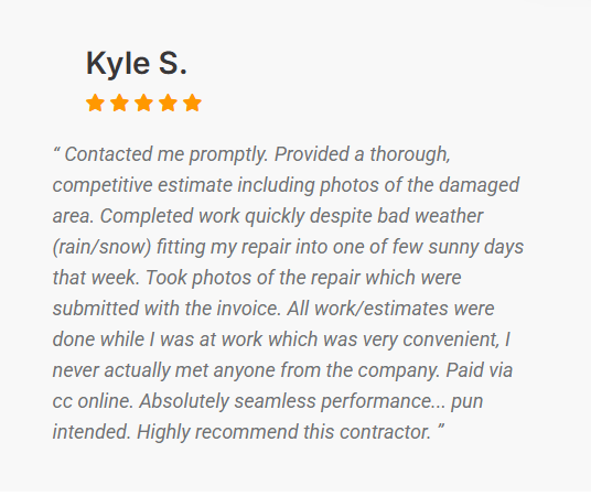Kyle S. customer review for CTR Roofing in Reno NV